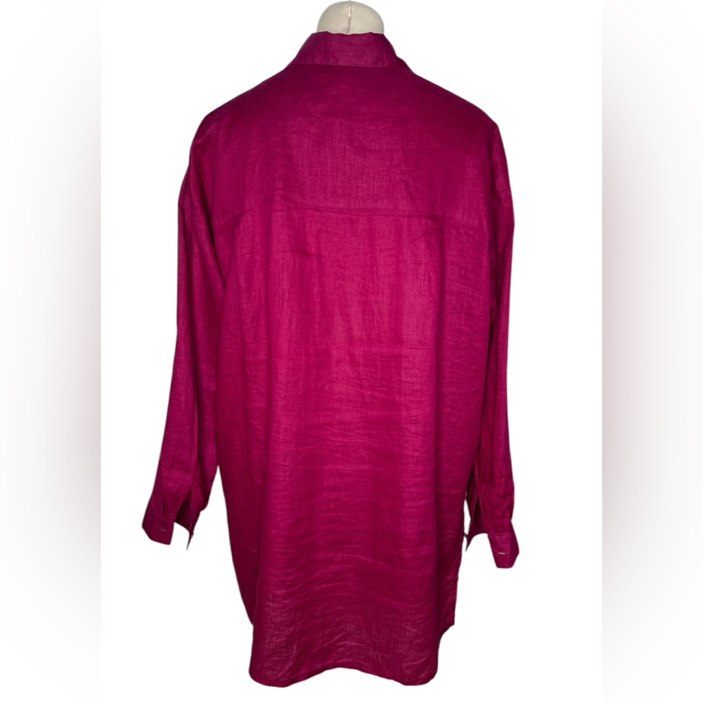 Eileen Fisher Irish Linen button down Shirt Magenta Medium - Picture 4 of 9